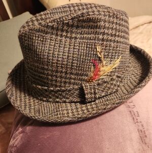 Pendleton Wool Fedora Hat Plaid Tweed L/XL Feather Accent